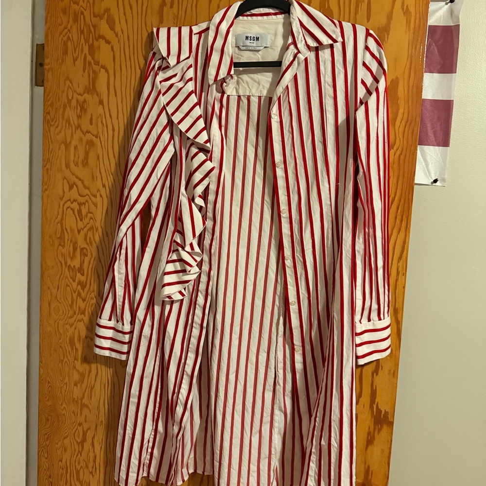 MSGM Striped Red and White Trench Coat